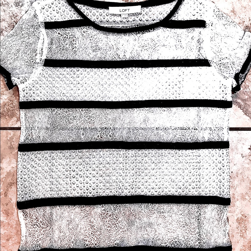 LOFT Lace Sleeveless Top, White w/Black Trim Sz XS